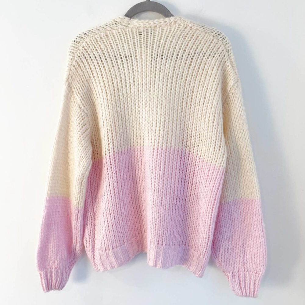 Stellah Colorblock Knit Cardigan Sweater Cream Pink M/L - Picture 2 of 6